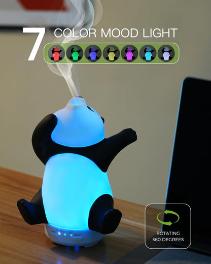 Panda Essential Oil Diffuser - Cute Rotatable Diffuser for Home with 7-Color Light, Aromatherapy Diffuser for Bedroom and Office