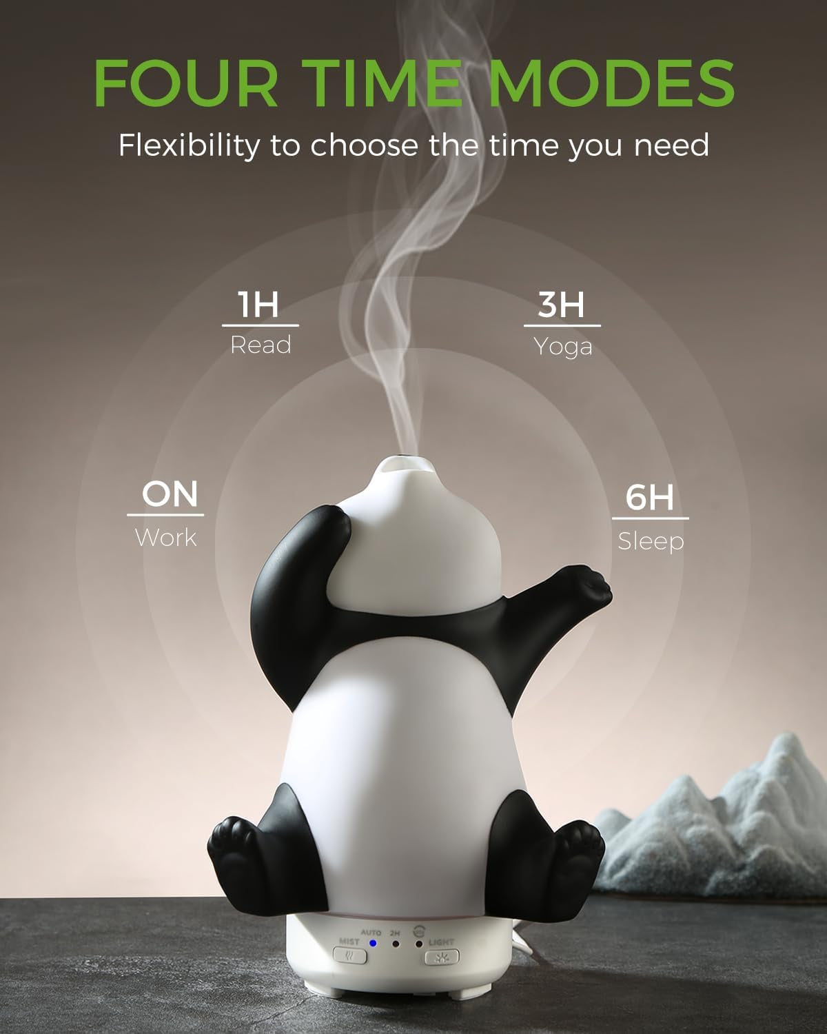 Panda Essential Oil Diffuser - Cute Rotatable Diffuser for Home with 7-Color Light, Aromatherapy Diffuser for Bedroom and Office