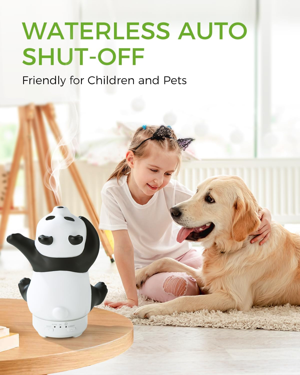 Panda Essential Oil Diffuser - Cute Rotatable Diffuser for Home with 7-Color Light, Aromatherapy Diffuser for Bedroom and Office